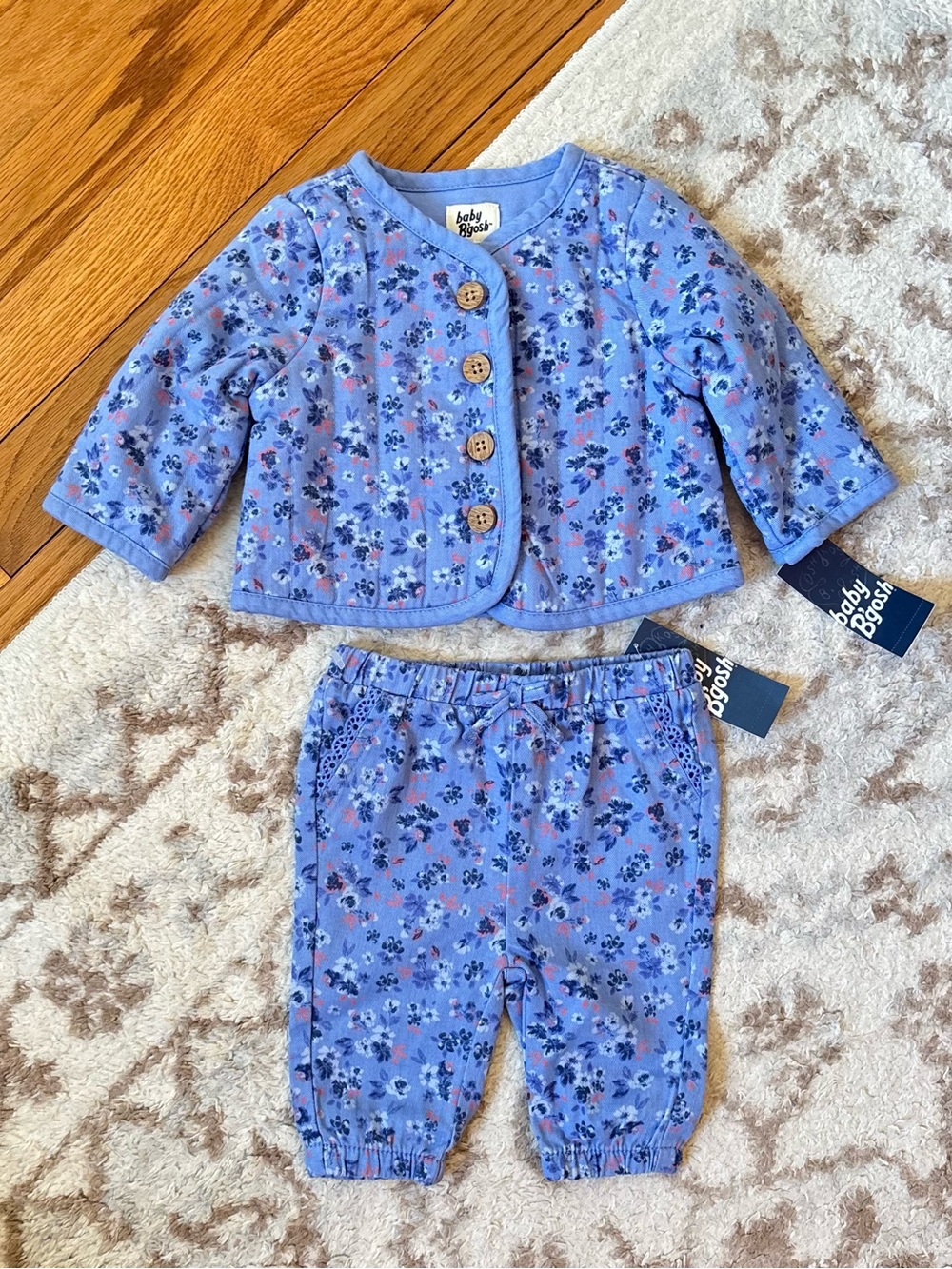 Baby B’gosh NWT Two Piece Set Floral Print Jacket Sweatpants Flowers Baby Girl